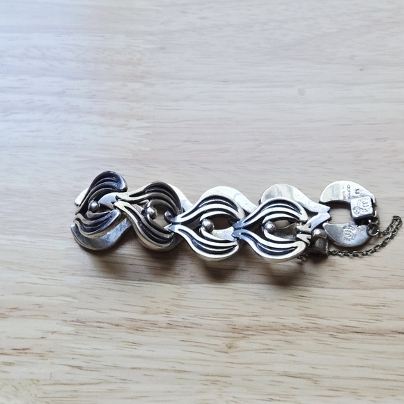 STERLING SILVER 925 SIGNED JJ TAXCO MEXICO HEAVY MODERNIST BRACELET 6.5" HEAVY - Picture 3 of 10